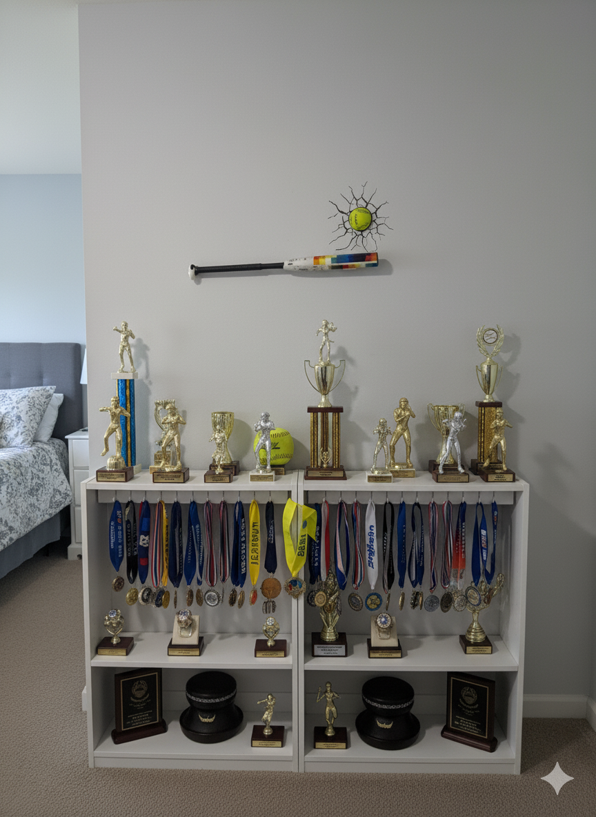 Softball/Baseball Wall Decor with Bat Holder – Real Half Ball &amp; Crack Sticker