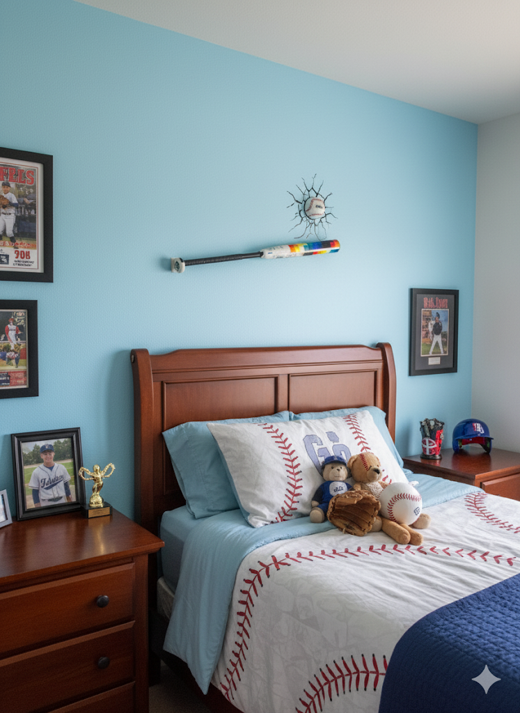 Softball/Baseball Wall Decor with Bat Holder – Real Half Ball &amp; Crack Sticker